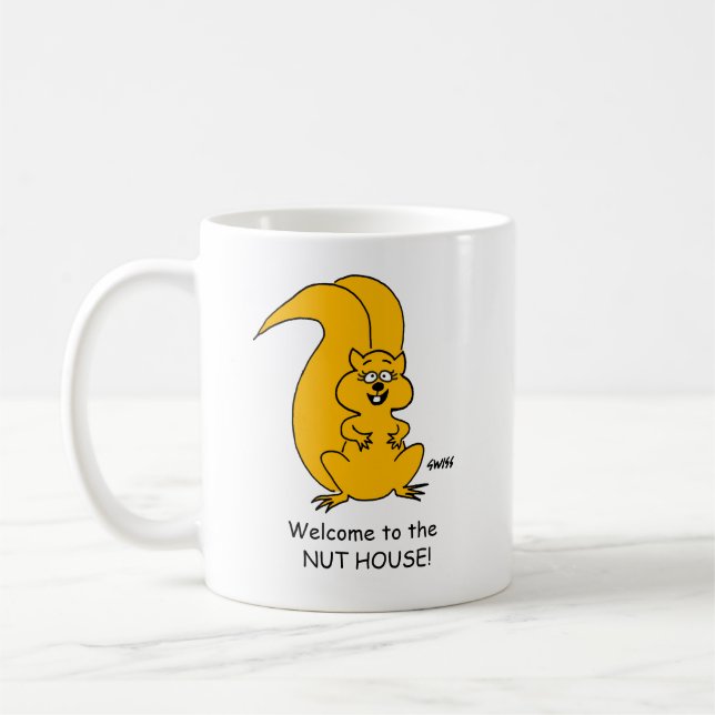 Funny Squirrel Nut House Cartoon Coffee Mug (Left)