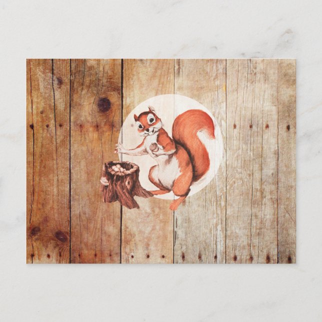 Funny squirrel on wood postcard (Front)