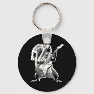 Funny Squirrel Playing Guitar Rock Star Music Men Key Ring