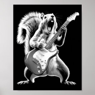 Funny Squirrel Playing Guitar Rock Star Music Men Poster