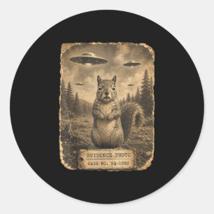 Funny squirrel ufo evidence photo alien humour classic round sticker