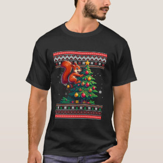 Funny Squirrel Ugly Christmas Tree Santa Hat Snowf T-Shirt