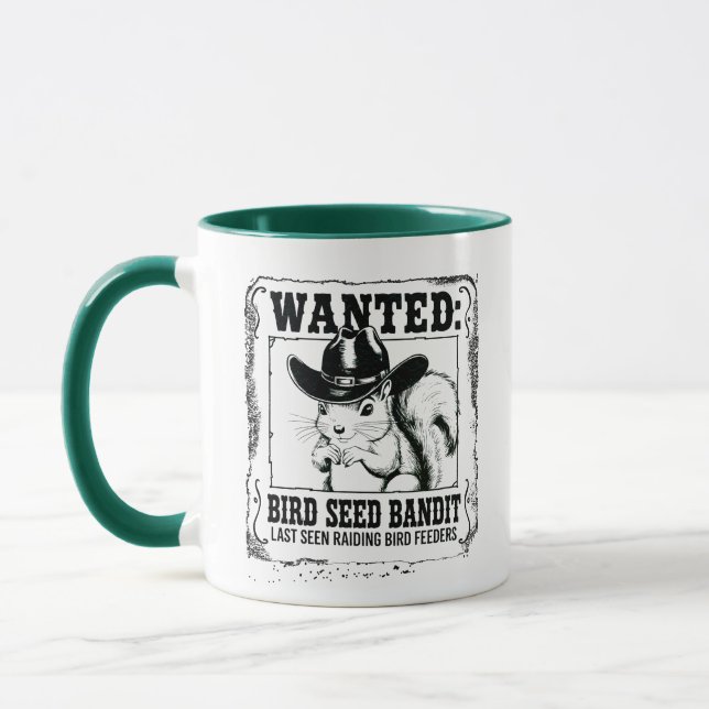 Funny Squirrel Wanted Poster | Bird Seed Bandit Co Mug (Left)