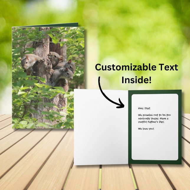 Funny Squirrels Animal Custom Text Father's Day Card (These cute squirrels are ready to give Dad an easy day for Father's Day. Customize your text. )