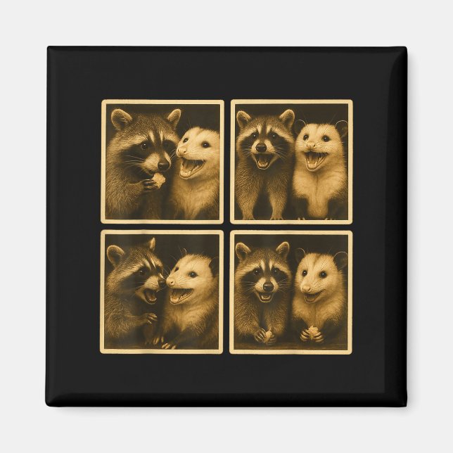 Funny Ssum And Raccoon Photobooth Selfie Trash Fer Magnet (Front)