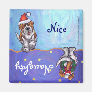 Funny St Bernard Dog Naughty Nice Holiday Magnet