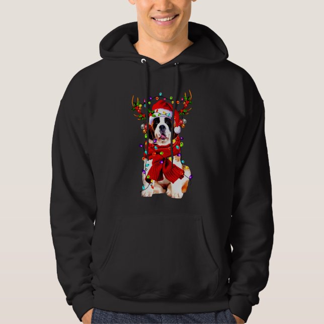 Funny St Bernard gorgeous reindeer Light Christmas Hoodie (Front)