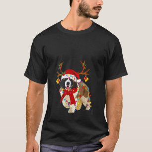 Funny St Bernard gorgeous reindeer Light Christmas T-Shirt