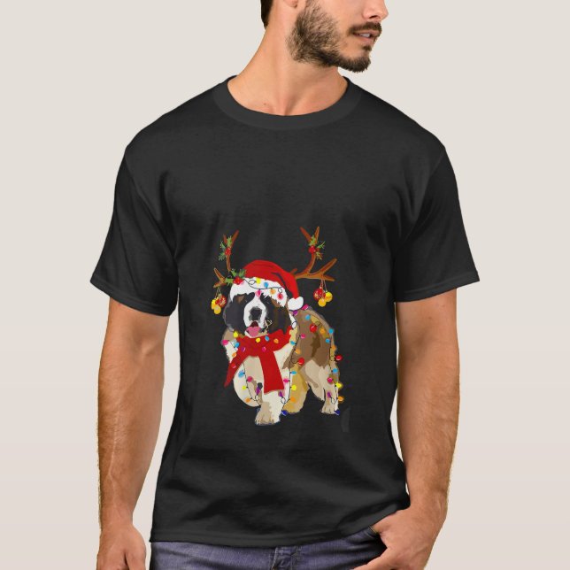 Funny St Bernard gorgeous reindeer Light Christmas T-Shirt (Front)