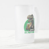 Funny St. Pat-T-Rex Celebration Beer-Loving Dino Frosted Glass Beer Mug (Front Right)