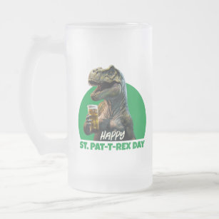 Funny St. Pat-T-Rex Celebration Beer-Loving Dino Frosted Glass Beer Mug