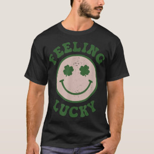 Funny St Patrick Day Feeling Lucky Smile Face Mem T-Shirt