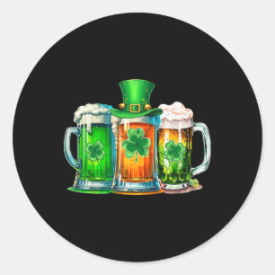 Funny St Patrick Day Irish Ireland Flag Green Beer Classic Round Sticker