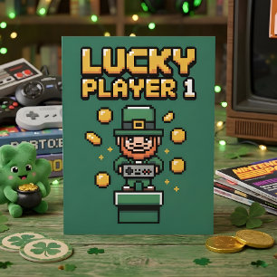 Funny St Patrick Days Gamer Pixel Holiday Card