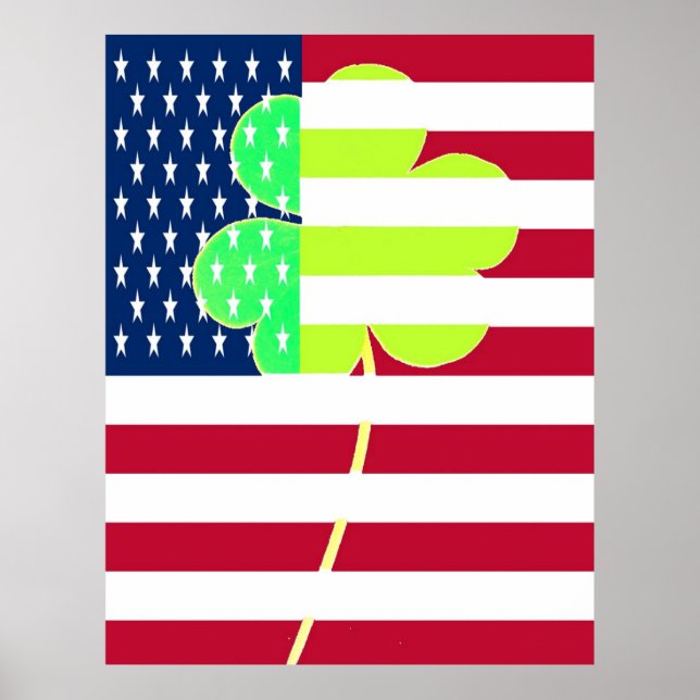 Funny St. Patrick Flag USA Ireland Shamrock Clover Poster (Front)