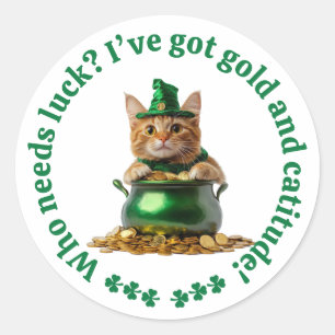 Funny St. Patrick’s Day Cat Sticker – Leprechaun