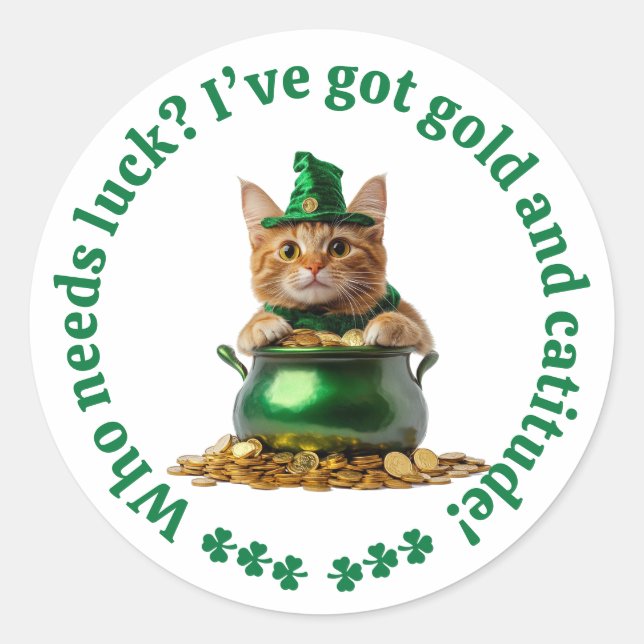 Funny St. Patrick’s Day Cat Sticker – Leprechaun  (Front)
