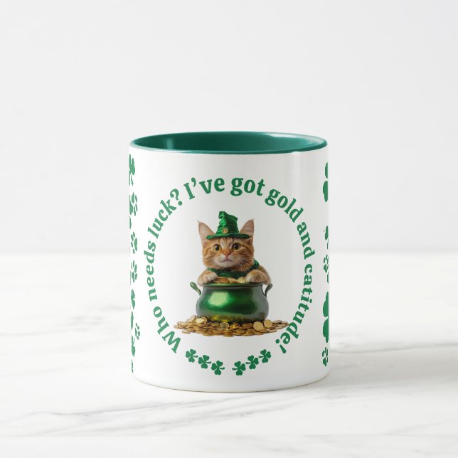 Funny St. Patrick’s Day Mug – Leprechaun Cat  (Center)