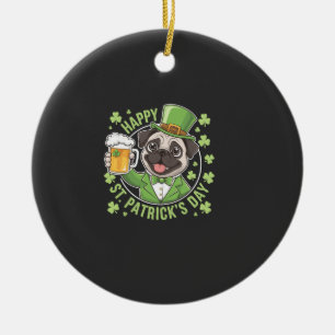 Funny St. Patrick�s Day Pug with Beer Mug Ceramic Ornament