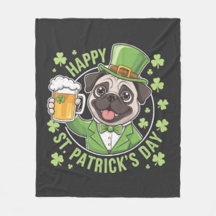 Funny St. Patrick�s Day Pug with Beer Mug Fleece Blanket