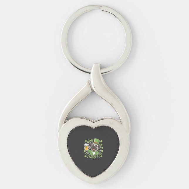 Funny St. Patrick�s Day Pug with Beer Mug Key Ring (Front)