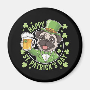 Funny St. Patrick�s Day Pug with Beer Mug Magnet