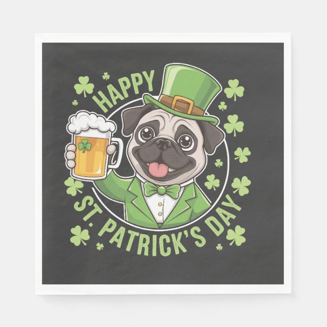 Funny St. Patrick�s Day Pug with Beer Mug Napkin (Front)