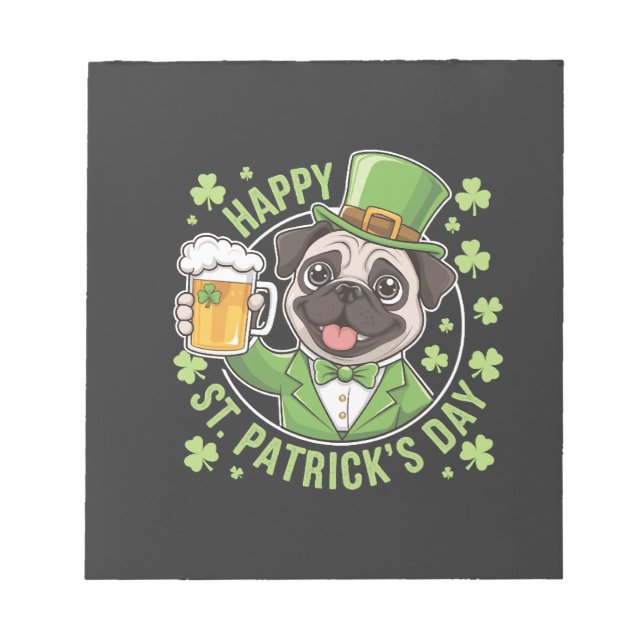 Funny St. Patrick�s Day Pug with Beer Mug Notepad (Front)