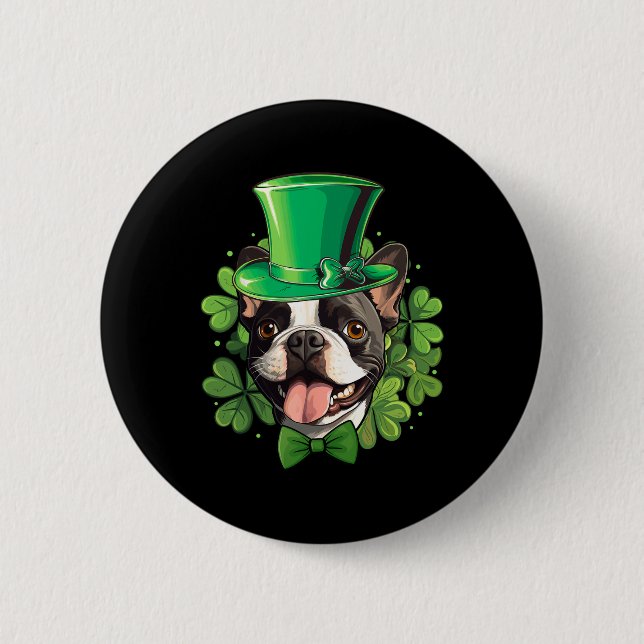 Funny St Patricks Boston Terrier  6 Cm Round Badge (Front)