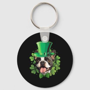 Funny St Patricks Boston Terrier Key Ring