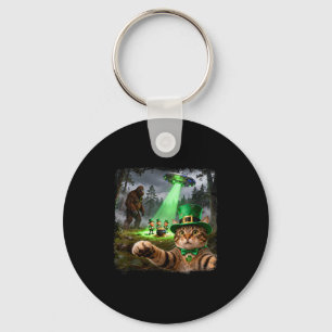 Funny st patricks cat alien bigfoot lucky key ring