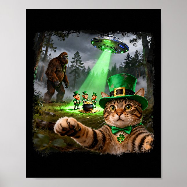 Funny st patricks cat alien bigfoot lucky  poster (Front)