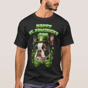 Funny St. Patrick's Day Boston Terrier Pawstrick L T-Shirt