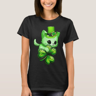 Funny St Patricks Day Cat Holding Shamrock St Patr T-Shirt