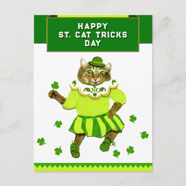 Funny St. Patrick's Day Cat Postcard (Front)