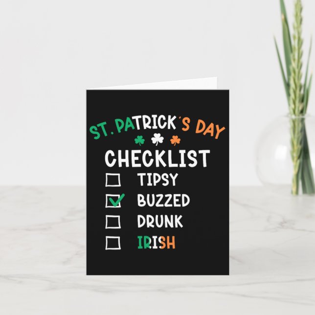 Funny St Patricks Day Checklist 3  Card (Front)
