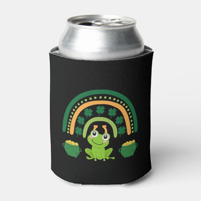 Funny St Patricks Day Cute Frog Can Cooler (Can Front)