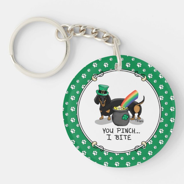 Funny St. Patrick's Day Dachshund (black & tan) Key Ring (Front)