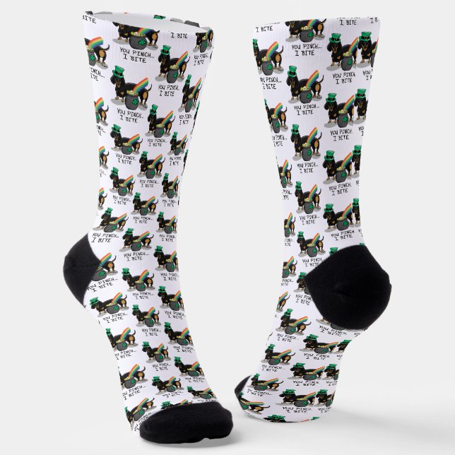 Funny St. Patrick's Day Dachshund (black & tan) Socks (Angled)
