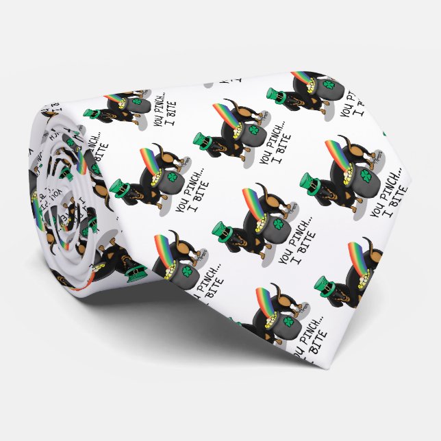 Funny St. Patrick's Day Dachshund (black & tan) Tie (Rolled)