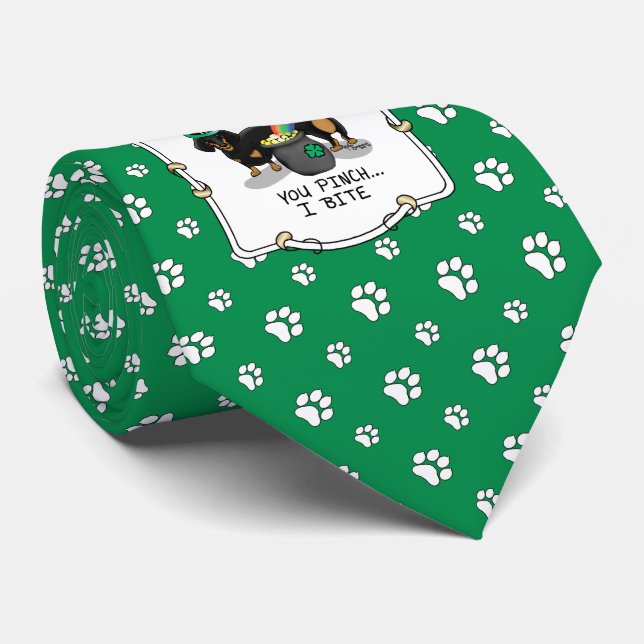 Funny St. Patrick's Day Dachshund (black & tan) Tie (Rolled)