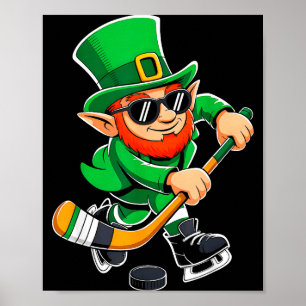 Funny st patricks day hockey player leprechaun men poster