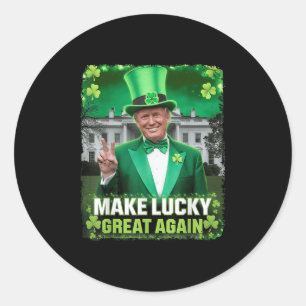 Funny St Patricks Day Irish Trump Leprechaun Leaf  Classic Round Sticker