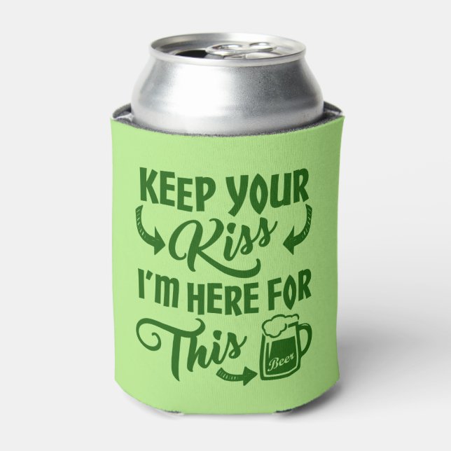 Funny St Patricks Day Kiss Deterrent | Irish Beer Can Cooler (Can Front)