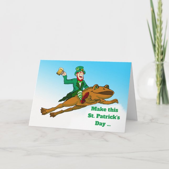 Funny St. Patrick's Day Lager than Life Leprechaun Card (Front)