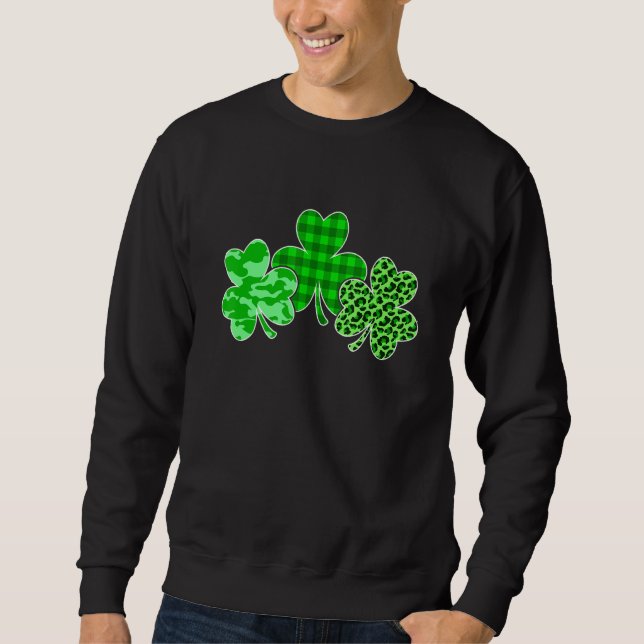 Funny St Patricks Day Leopard Camouflage Plaid Sha Sweatshirt (Front)