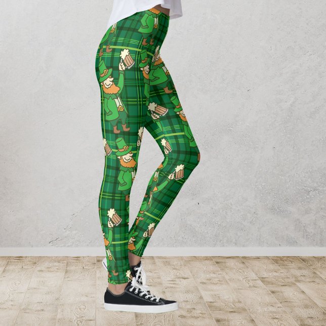 Funny St Patricks Day Leprachaun Drinking Beer Leggings (Creator Uploaded)