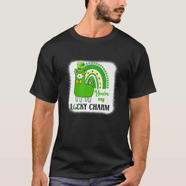 Funny St Patricks Day Llama Rainbow, Cute Bleached T-Shirt (Front)