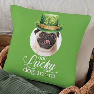 Funny St Patrick's Day Lucky Dog Mum Custom Photo  Cushion