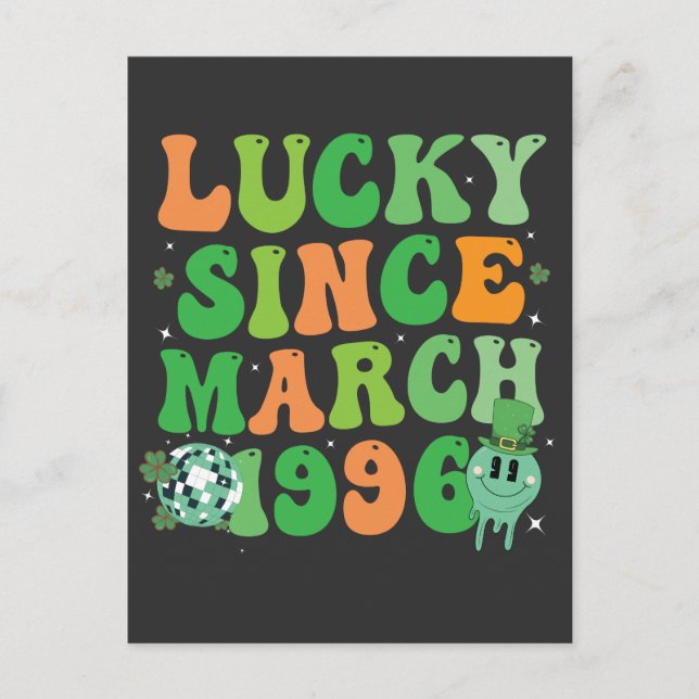 Funny St Patrick's Day Lucky Since March 1996 Holiday Postcard (Front)